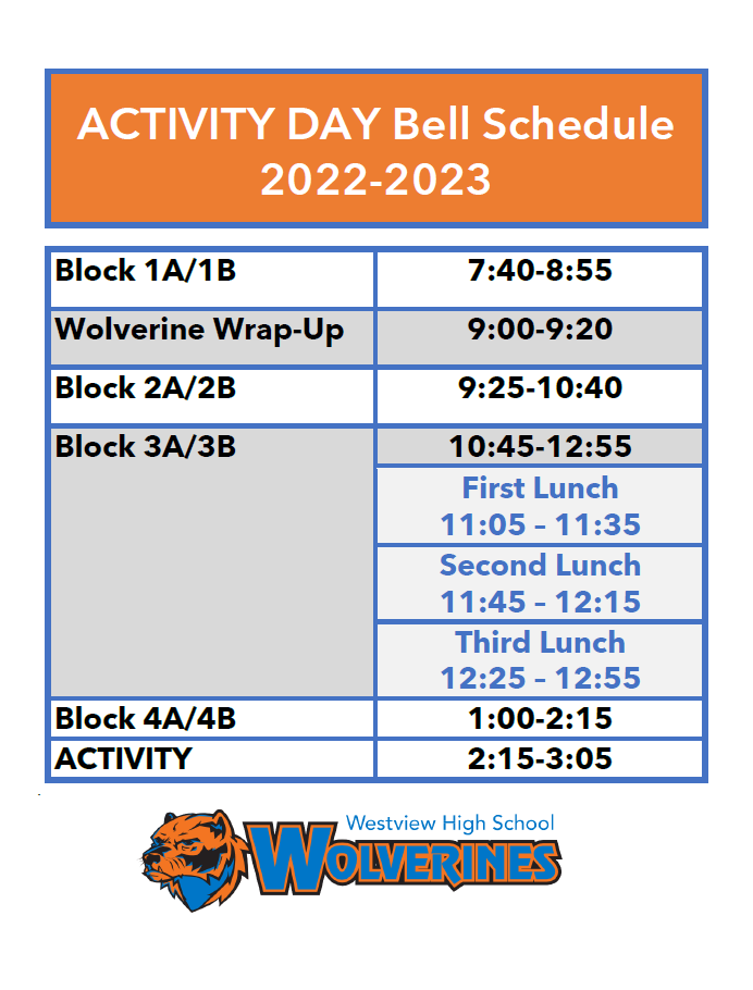 Activity Day Bell Schedule